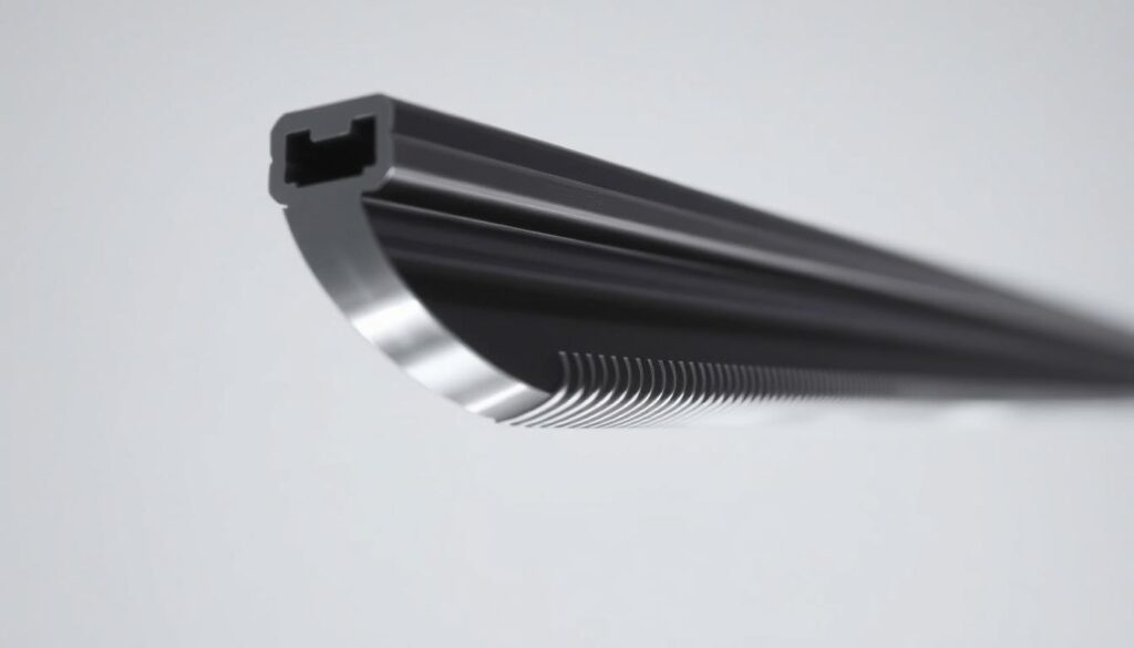 A close-up view of a professional-grade Königshaken window sealing tool by Dikara, showcased against a clean, well-lit background. The tool's sleek, metal construction reflects the light, highlighting its sturdy, durable design. The Königshaken's distinctive curved shape and sharp teeth are prominently displayed, conveying its specialized purpose for compressing and securing window seals. The image captures the tool's precision engineering and high-quality craftsmanship, embodying the expertise and attention to detail required for effective window weatherproofing in a professional setting.