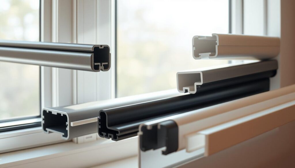 A cozy interior scene showcasing high-quality window seals in varying shapes and materials. Crisp, natural lighting floods the room, illuminating the intricate details of the seals - their smooth surfaces, flexible textures, and subtle shades of gray, black, and white. The seals are meticulously positioned around the window frames, creating an airtight barrier that effectively blocks drafts and maintains optimal indoor climate. The overall composition conveys a sense of efficiency, durability, and attention to detail, reflecting the importance of these unsung heroes in achieving energy-efficient fenestration.
