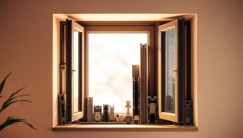 A window frame in a cozy, well-lit room, showcasing a variety of high-quality window sealing profiles. The profiles are displayed prominently, allowing the viewer to examine their intricate designs and textures. The lighting is warm and softly diffused, creating a welcoming and informative atmosphere. The profiles are arranged in an organized manner, emphasizing their purpose and functionality. The background is clean and uncluttered, allowing the window sealing products to be the central focus. The composition uses a combination of close-up and mid-range shots to provide a comprehensive understanding of the diverse range of "passende dichtung" options available.